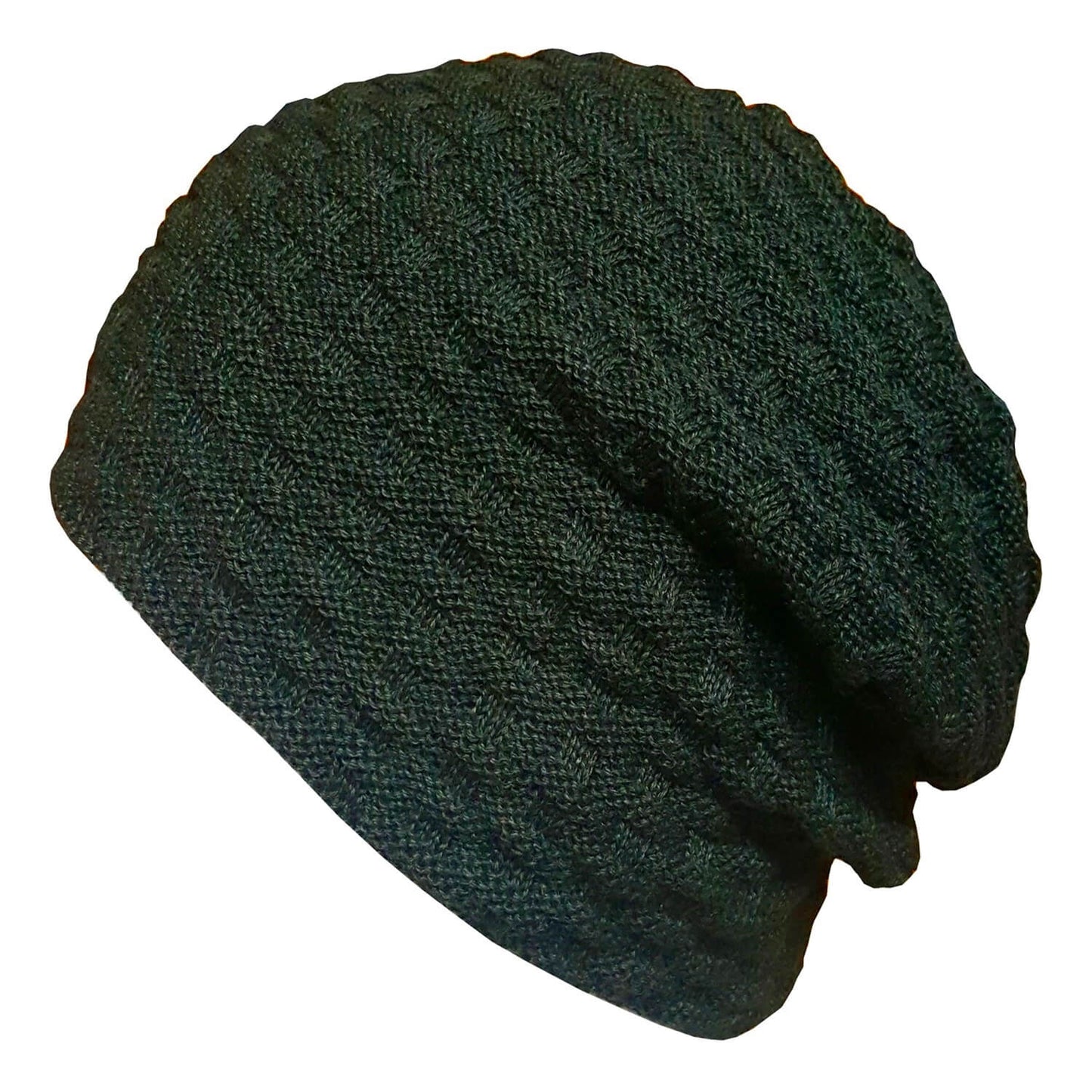 Beanie Hat, Dark Green, Slouch, Woven Design