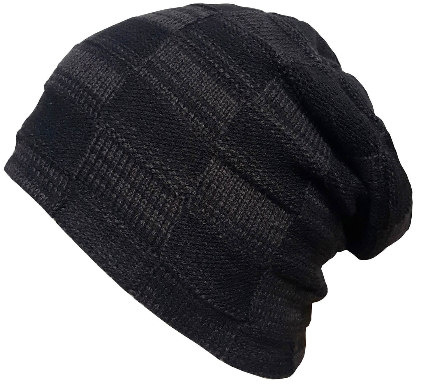 Beanie Hat, Black, Chequered, Slouch