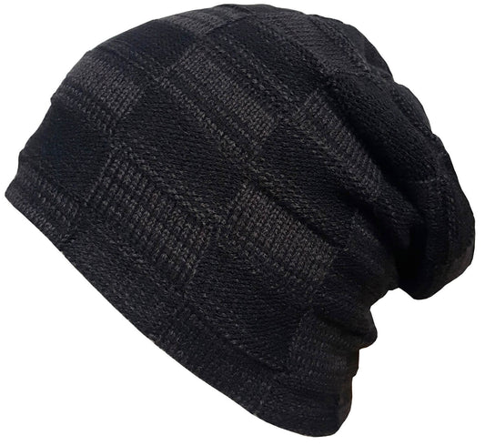 Beanie Hat, Black, Chequered, Slouch