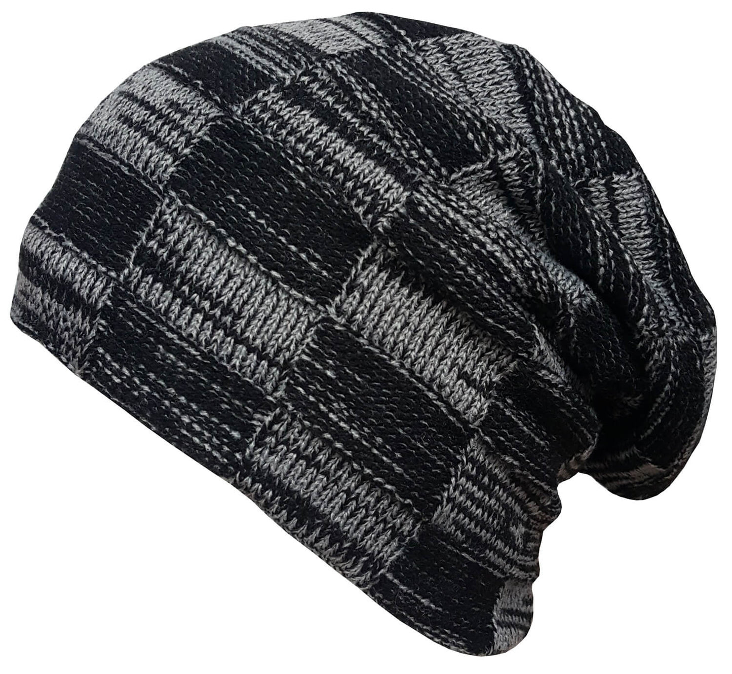 Beanie Hat, Grey, Chequered, Slouch