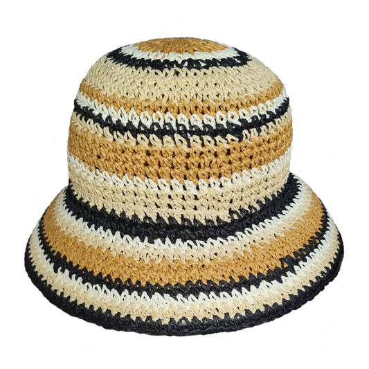 Sun Hat, Beige and Black, Straw Cloche