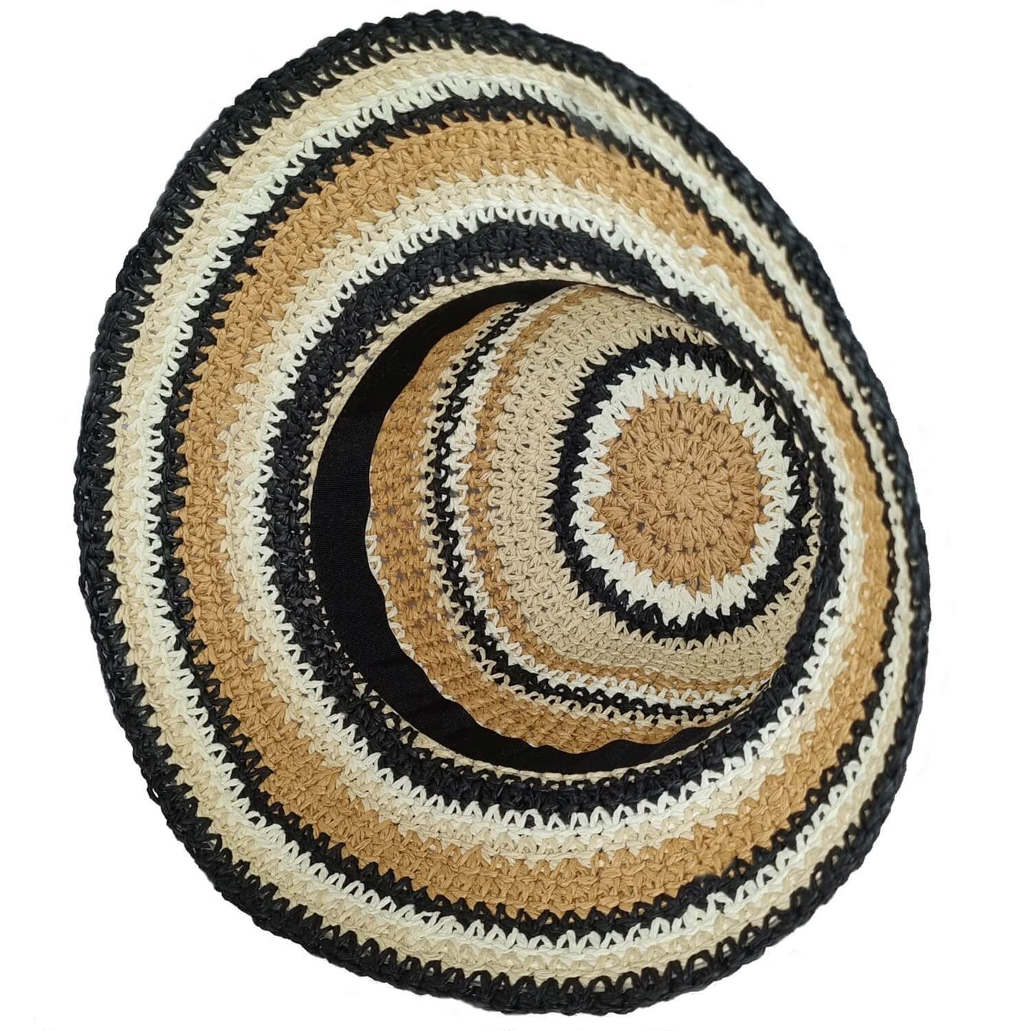 Sun Hat, Beige and Black, Straw Cloche, Inside View