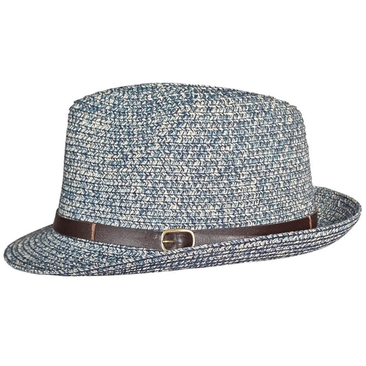 Trilby Hat, Blue, Straw, Lightweight, Side View