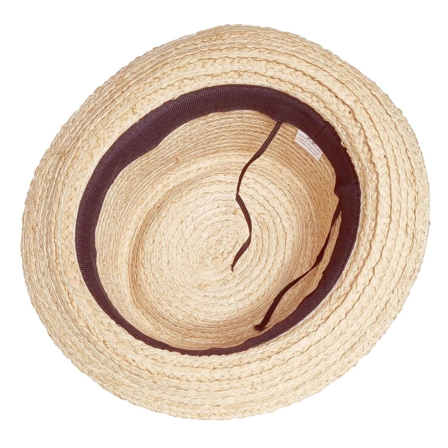 Raffia Straw Pork Pie Hat, Natural, Lining View