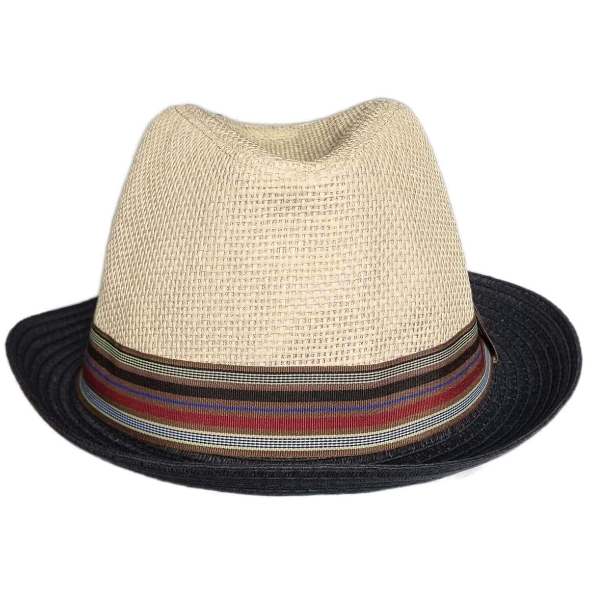 Beige straw hat with a striped band on a white background