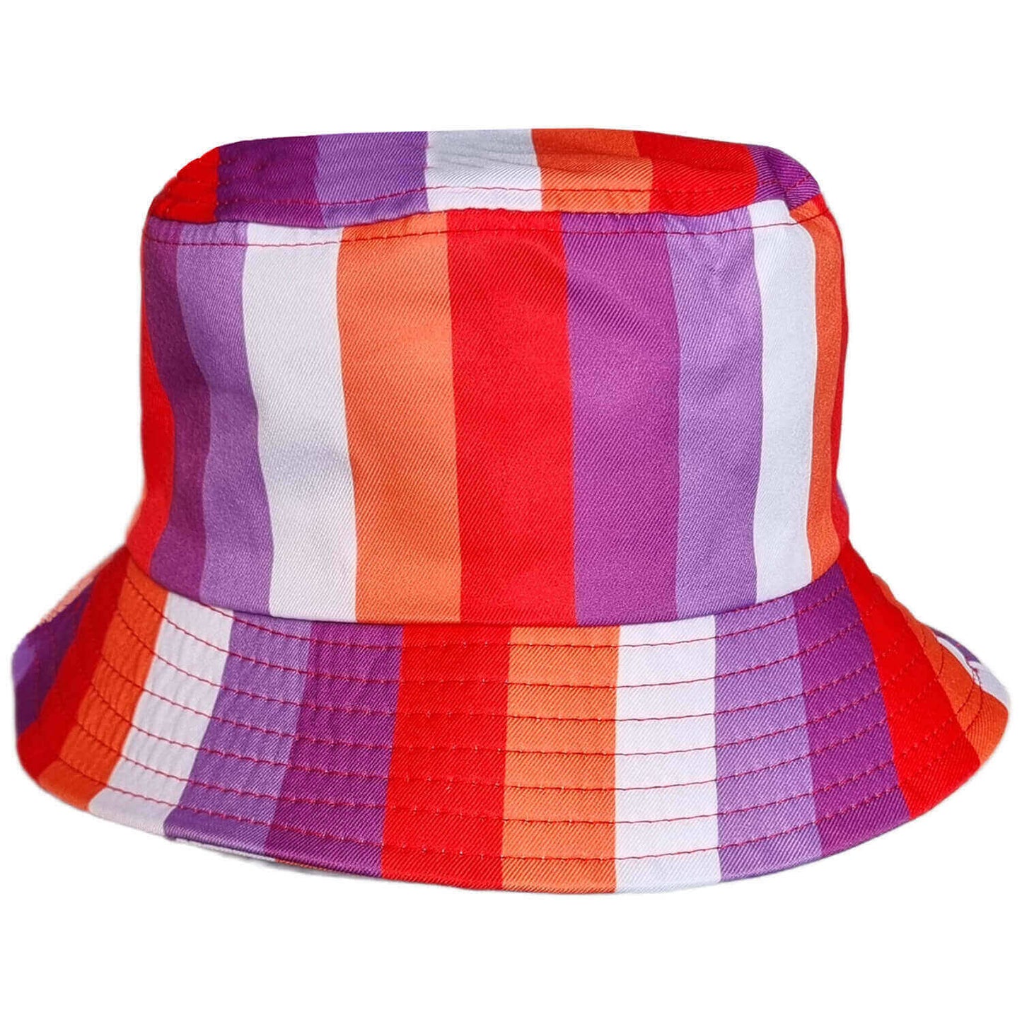 Colorful striped bucket hat on a white background