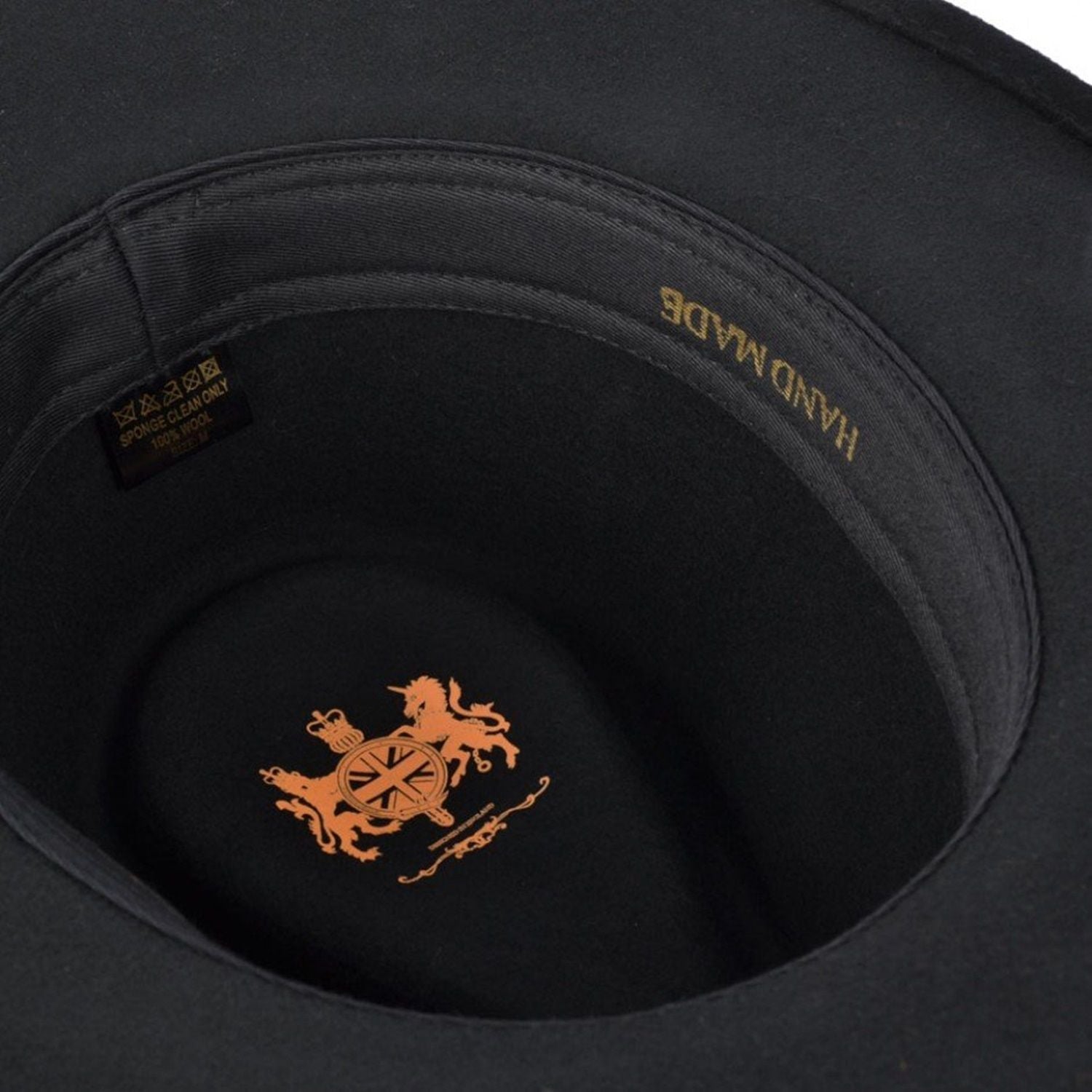Fedora Hat, Black, Wool, Trilby, Interior View
