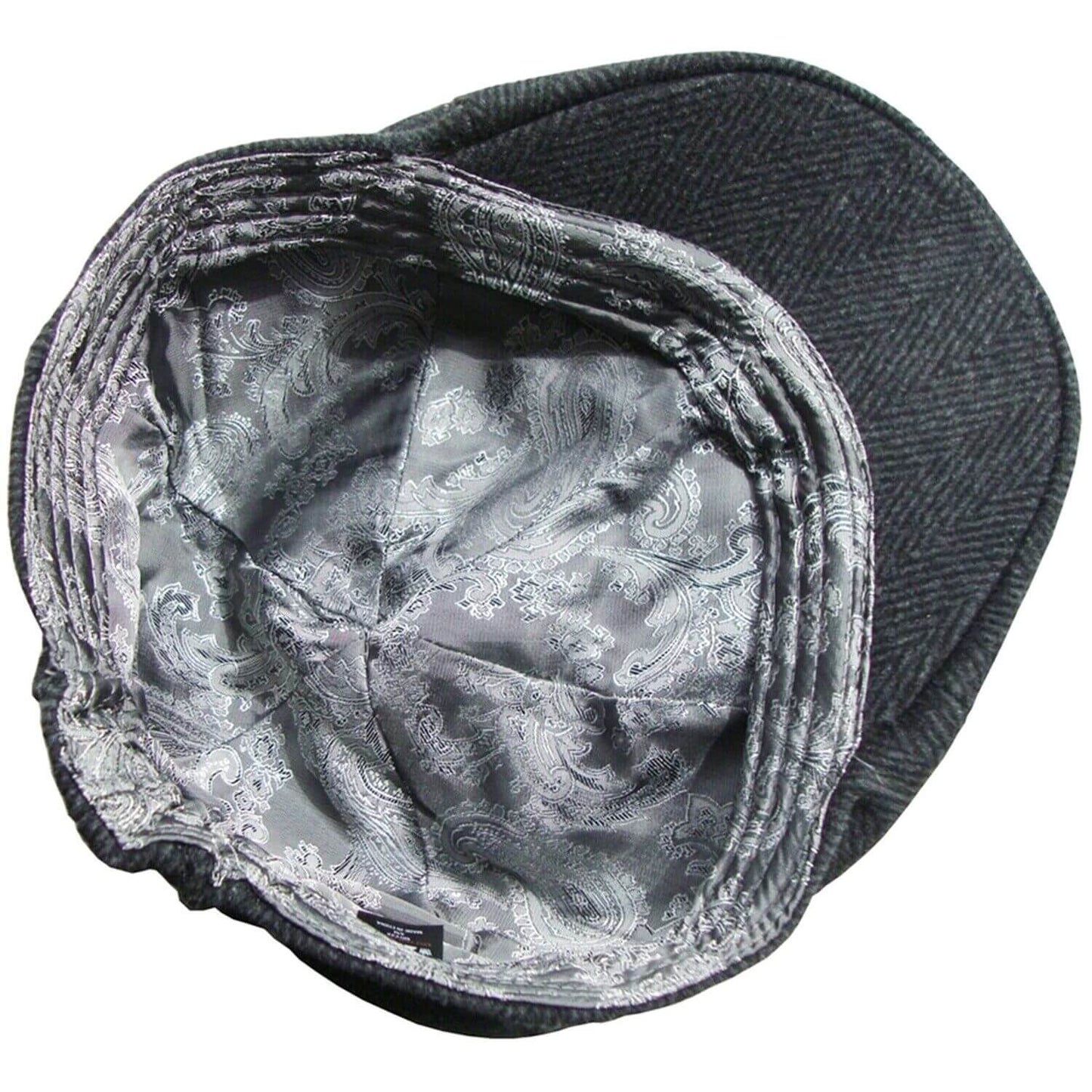 Flat Cap, Grey, Herringbone, Shaped, Lining View