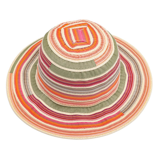 Sun Hat, Orange and Green, Multicoloured, Wide Brim, Top View