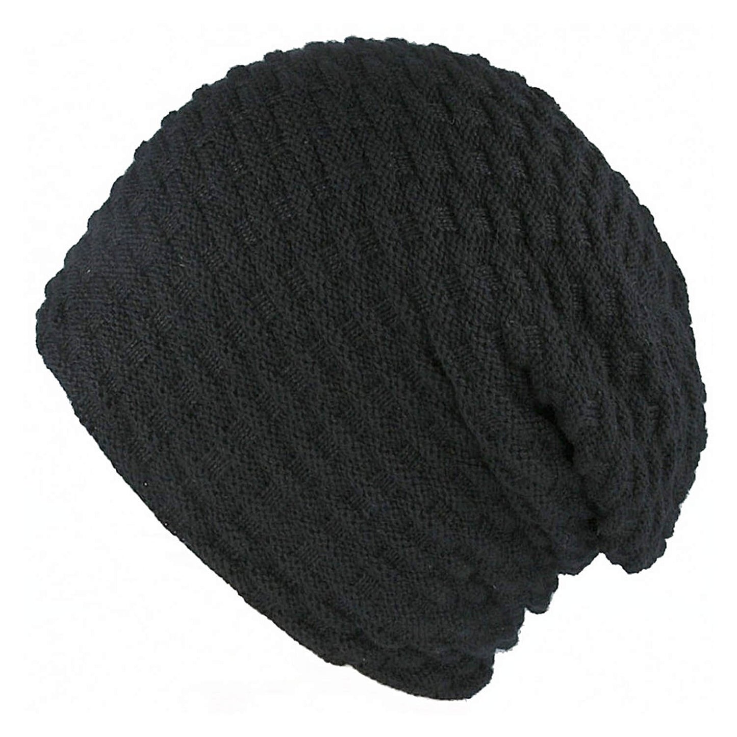 Beanie Hat, Black, Slouch, Woven Design