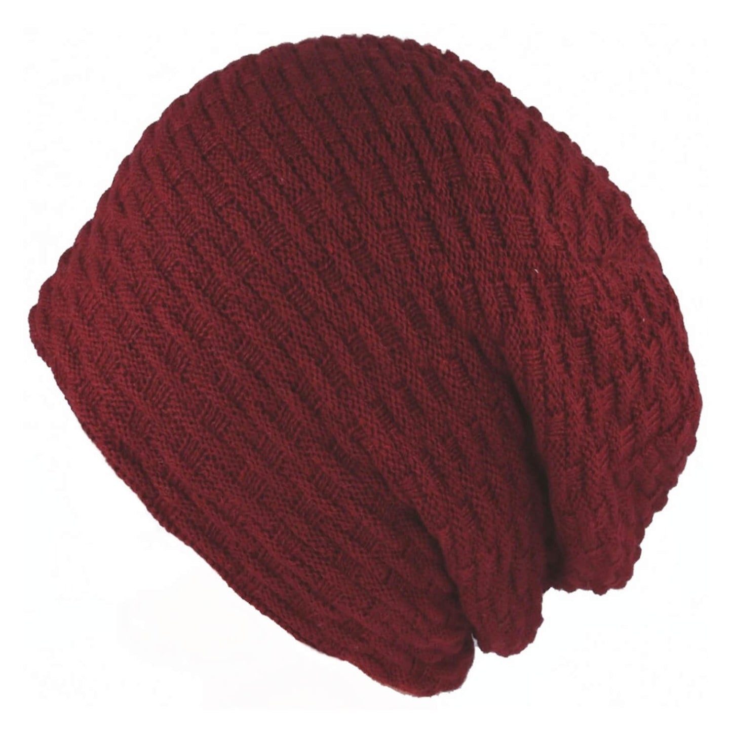 Beanie Hat, Wine Red, Slouch, Woven Design