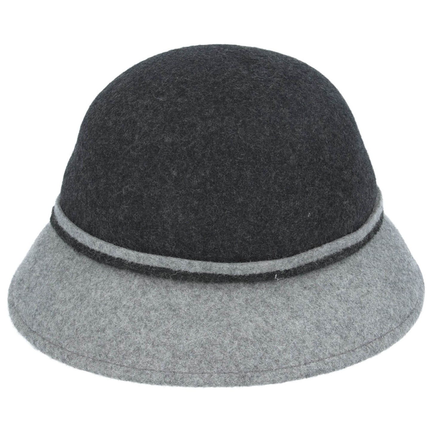 Cloche Hat, Black /Grey, Wool, Bucket, Rear View