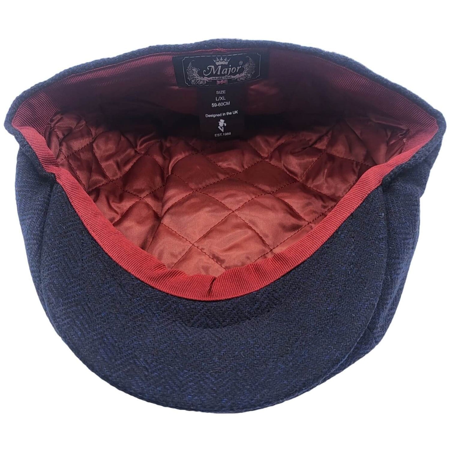 Newsboy Cap, Navy Blue, Herringbone, Lining View