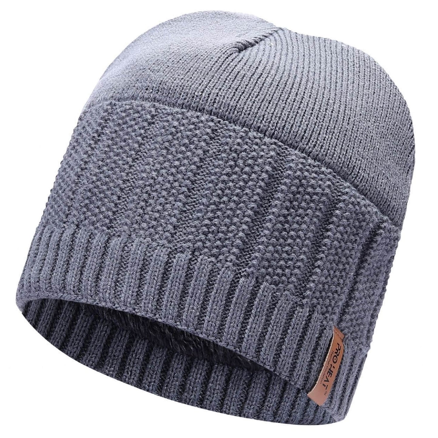Beanie Hat, Light Grey, Fur Lined Beanie