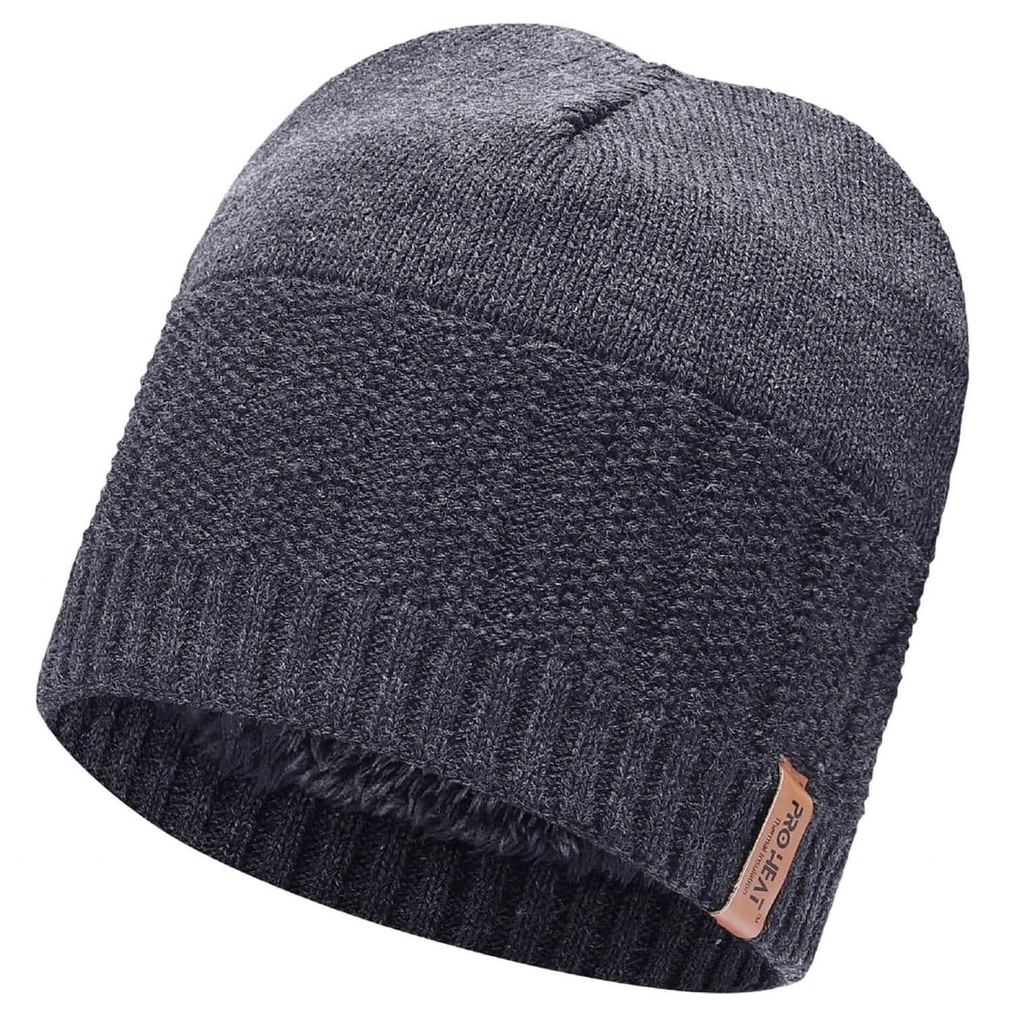 Beanie Hat, Dark Grey, Fur Lined Beanie