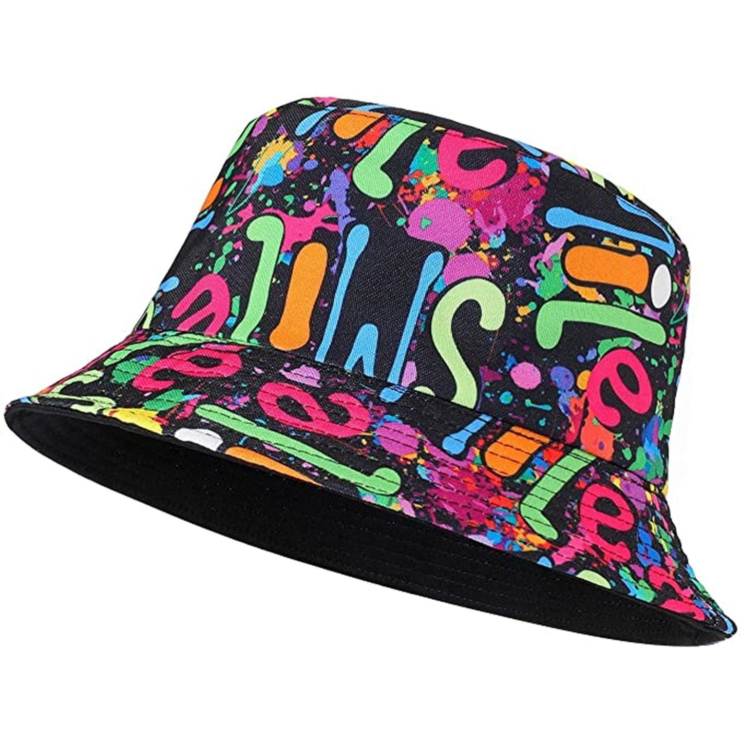 Bucket Hat, Multicoloured, Grafiti Design, Side View