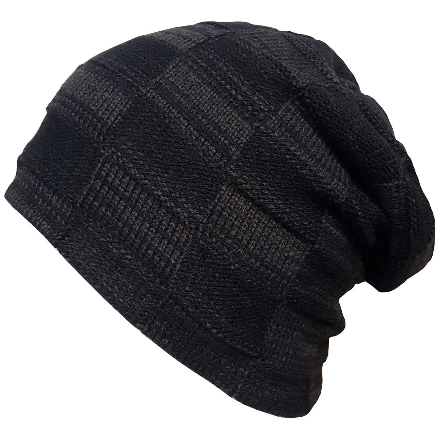 Beanie Hat, Black, Chequered, Slouch