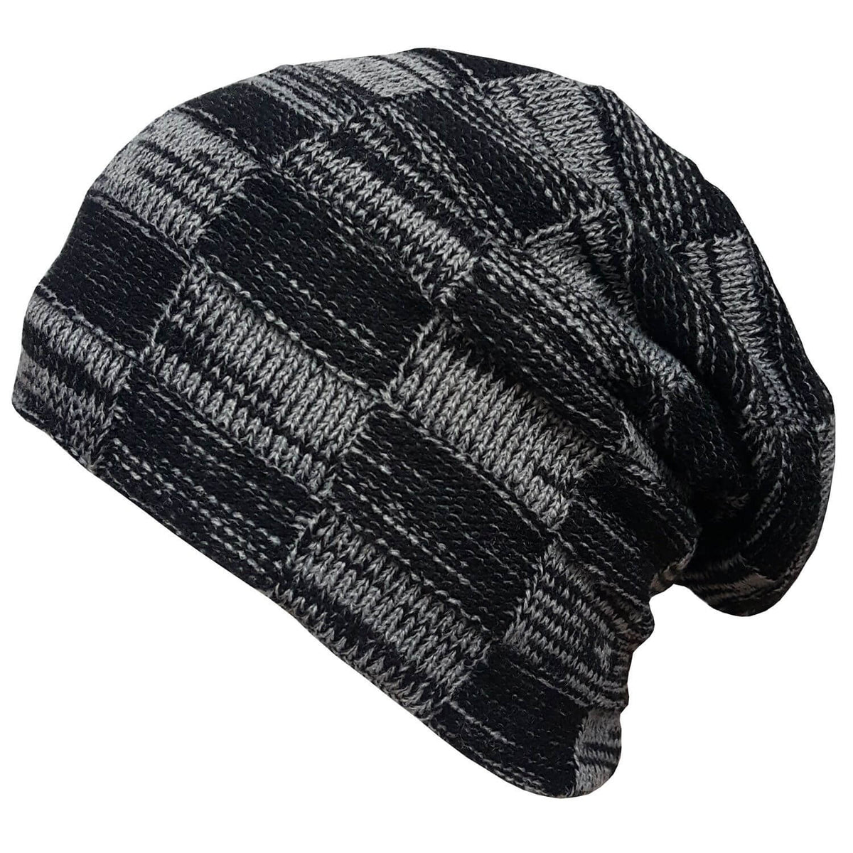 Beanie Hat, Grey, Chequered, Slouch