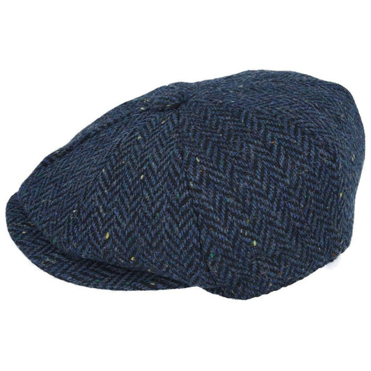Newsboy Cap, Blue, Donegal Tweed, Bakerboy, Side View,