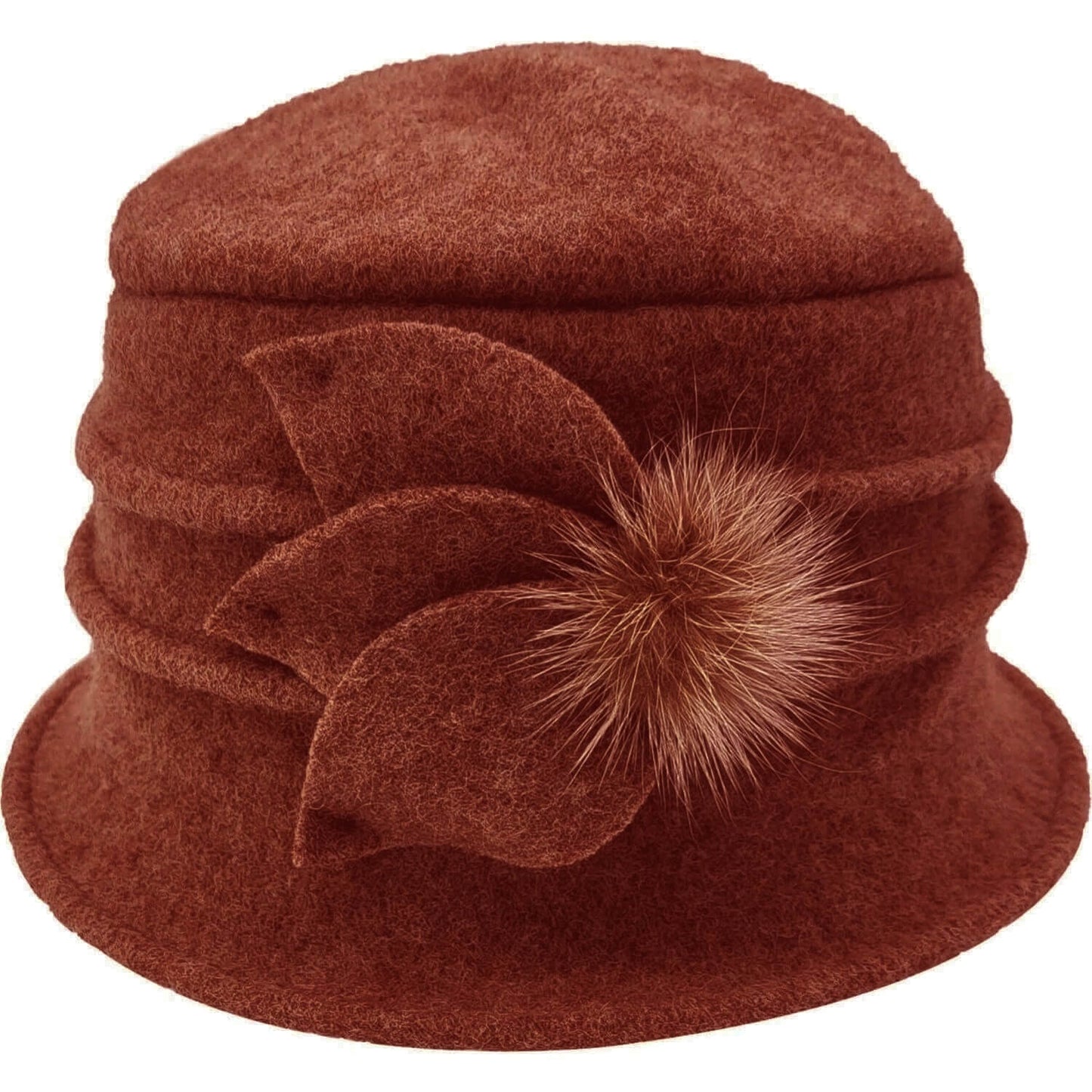Cloch Hat, Burnt Orange, Wool, Petal Decoration