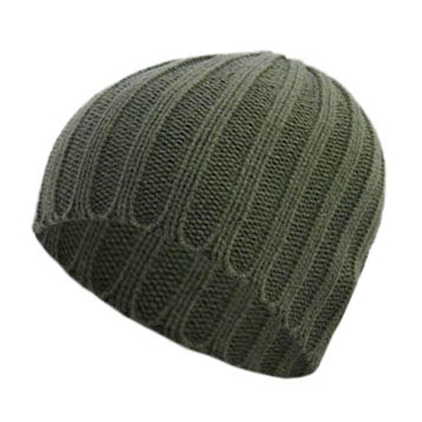 Beanie Hat, Khaki, Rib Knit, Short