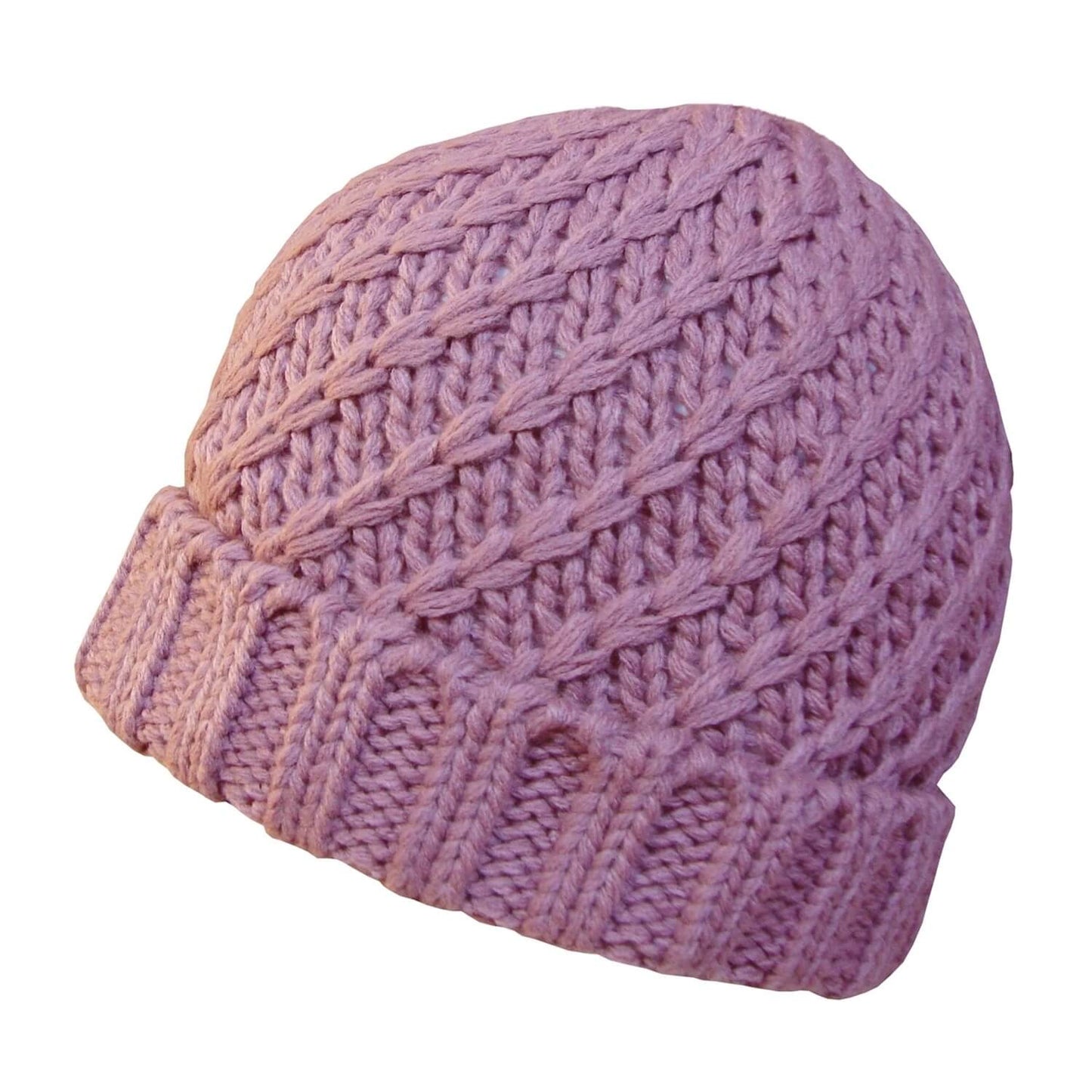 Beanie Hat, Pink, Cuffed, Twisted Knit