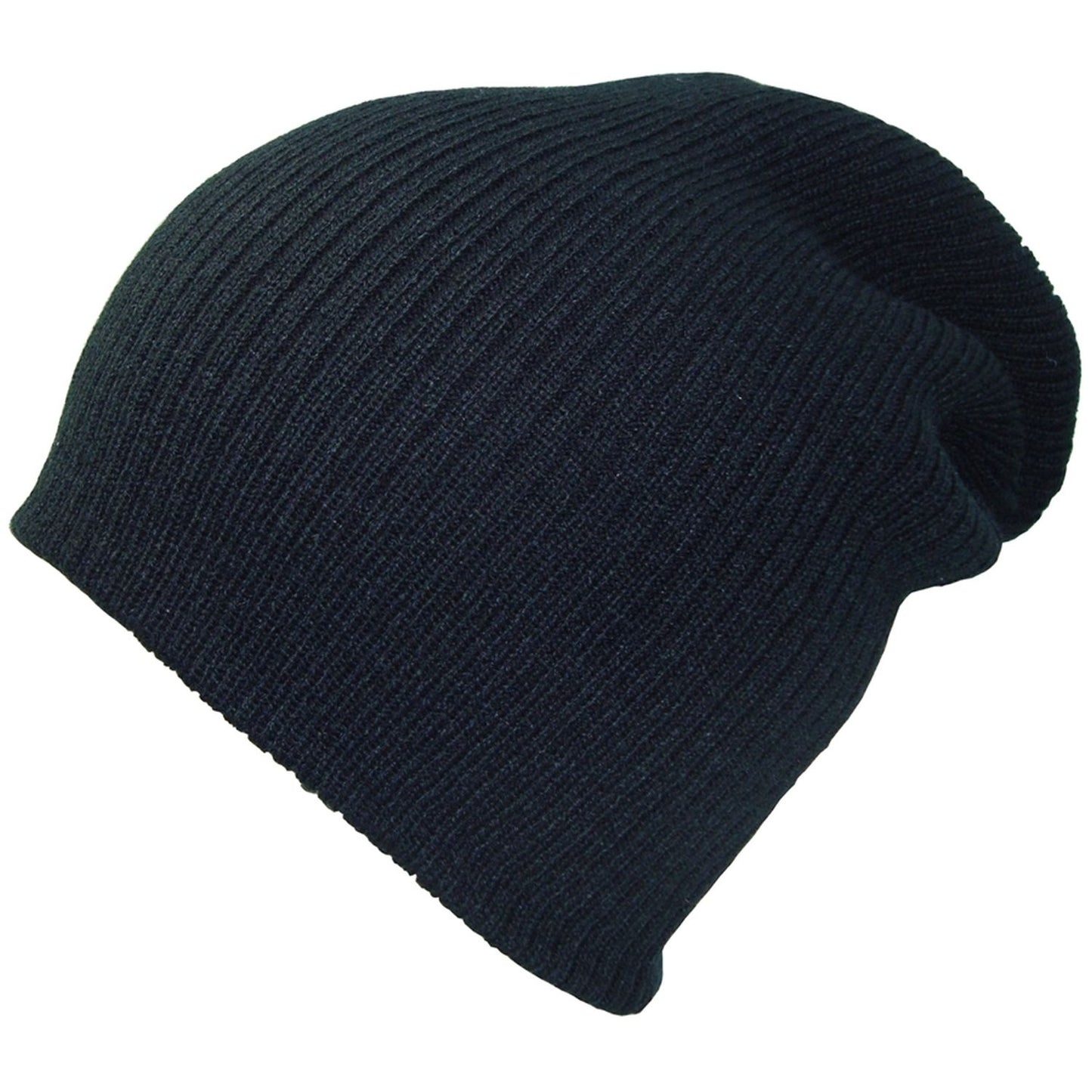 Beanie Hat, Black, Slouch, Rib Knit