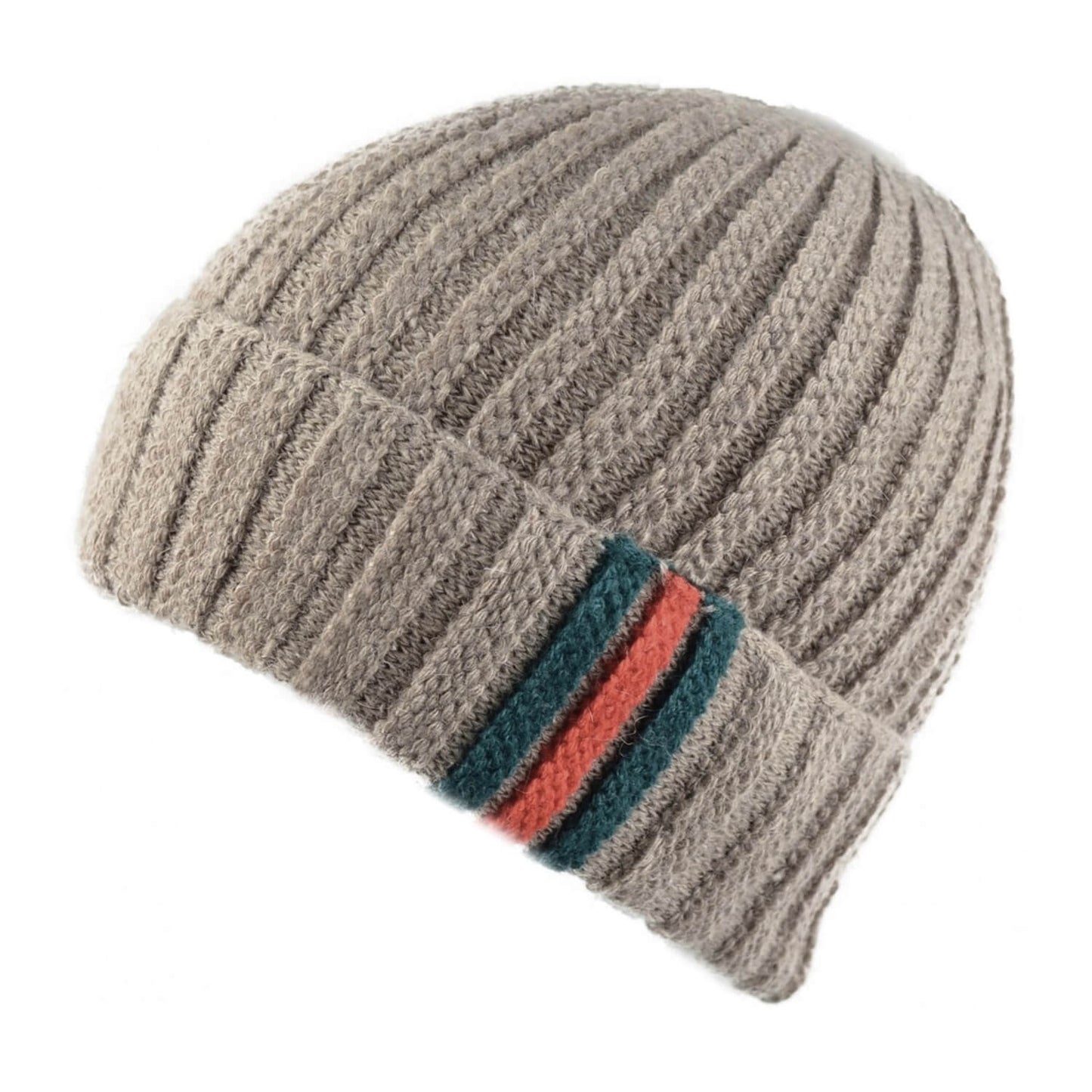 Beanie, Beige, Cuffed, Deep Ridged
