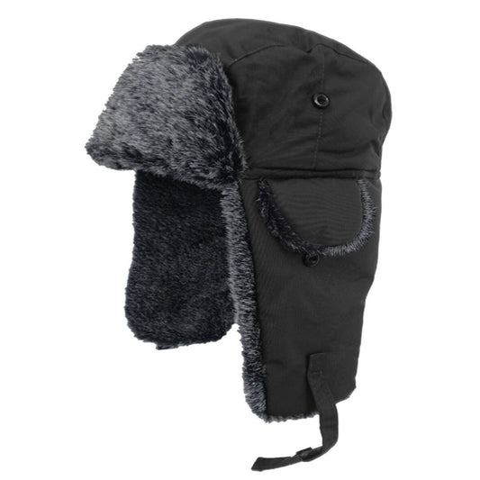 Trapper Hat, Black, Fur Trim