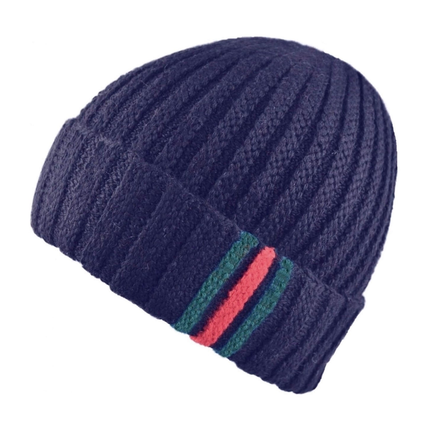 Beanie, Navy Blue, Cuffed, Deep Ridged