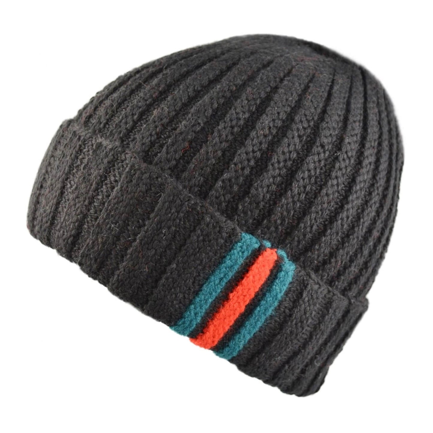 Beanie, Black, Cuffed, Deep Ridged
