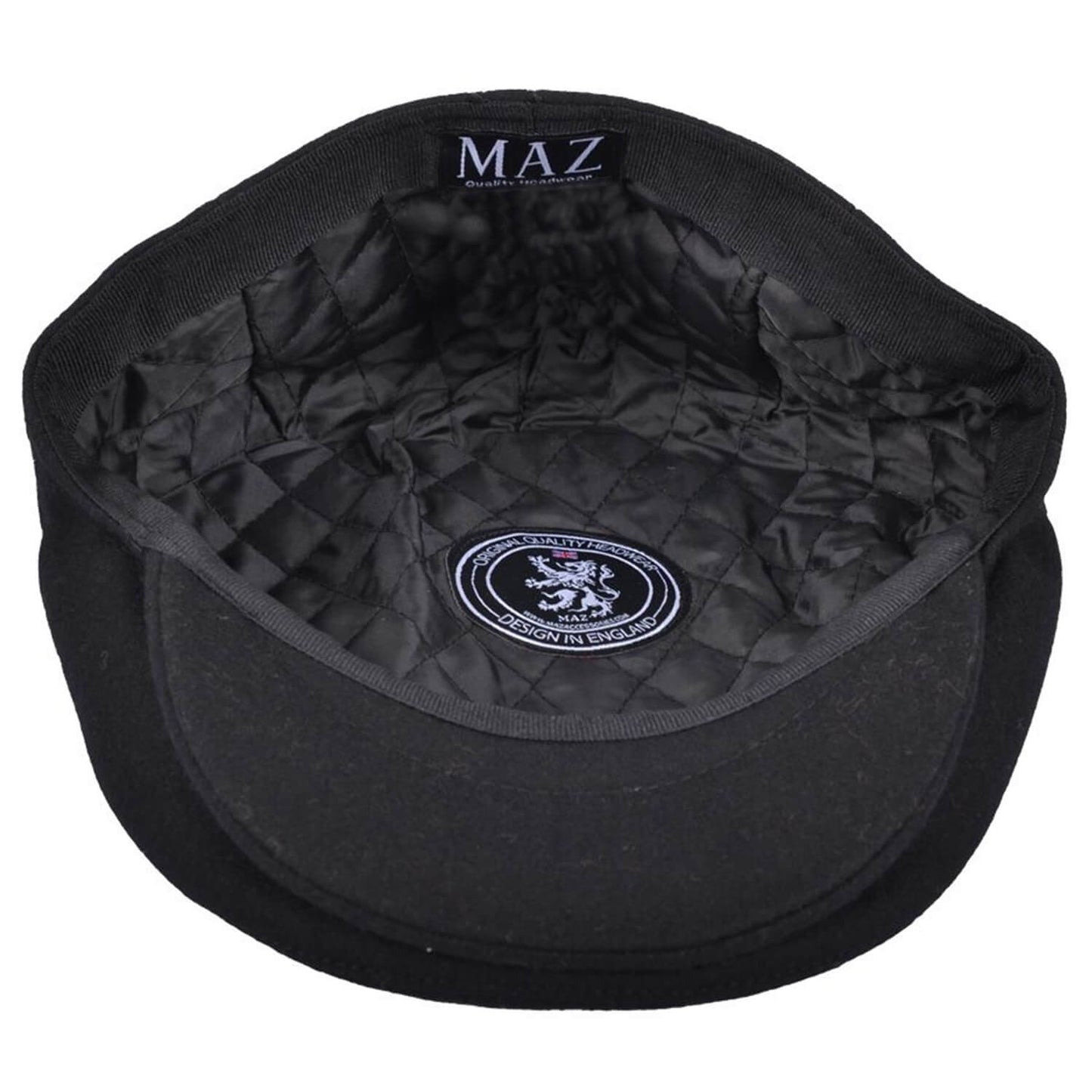Flat Cap, Black, Wool, Hat, Lining View