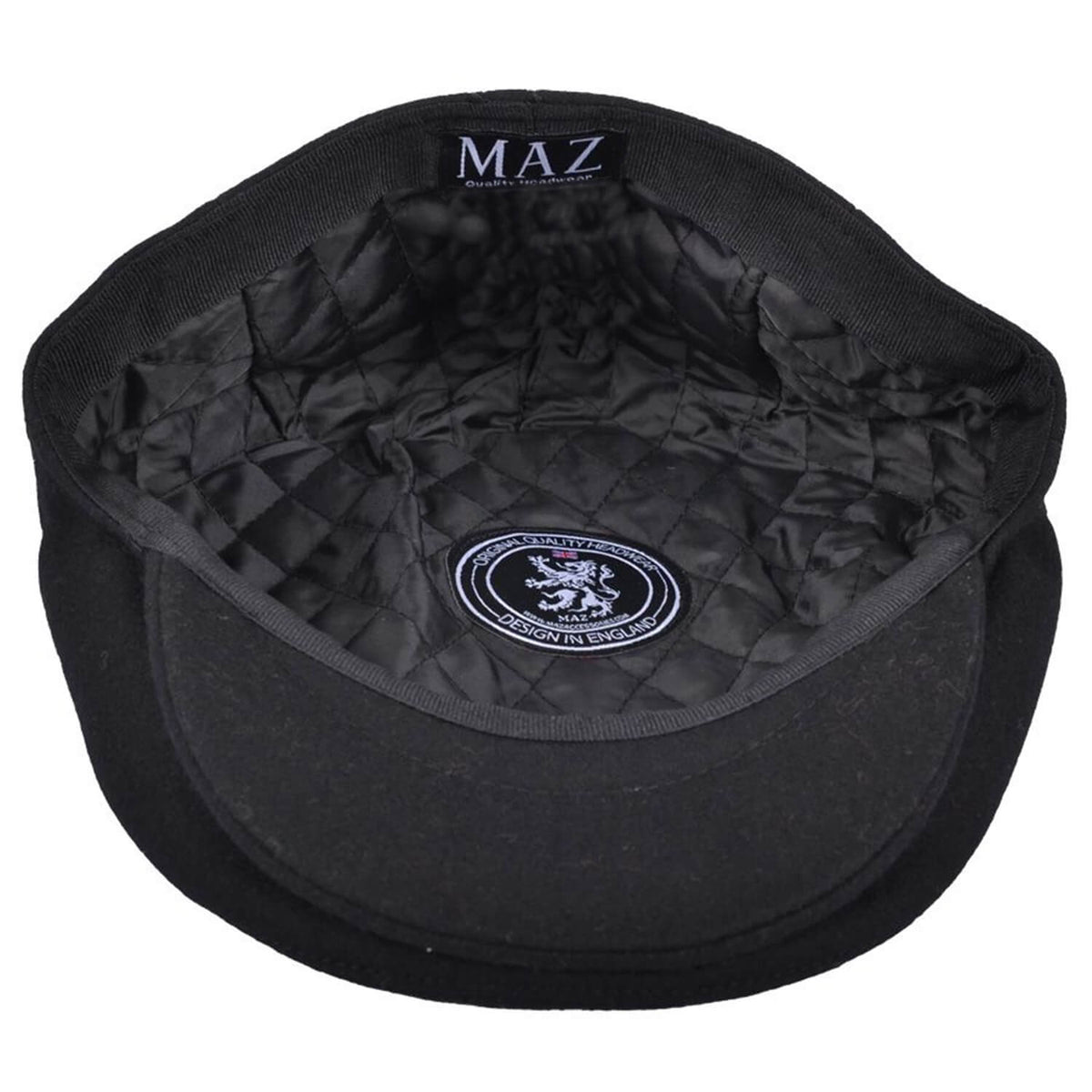 Flat Cap, Black, Wool, Hat, Lining View