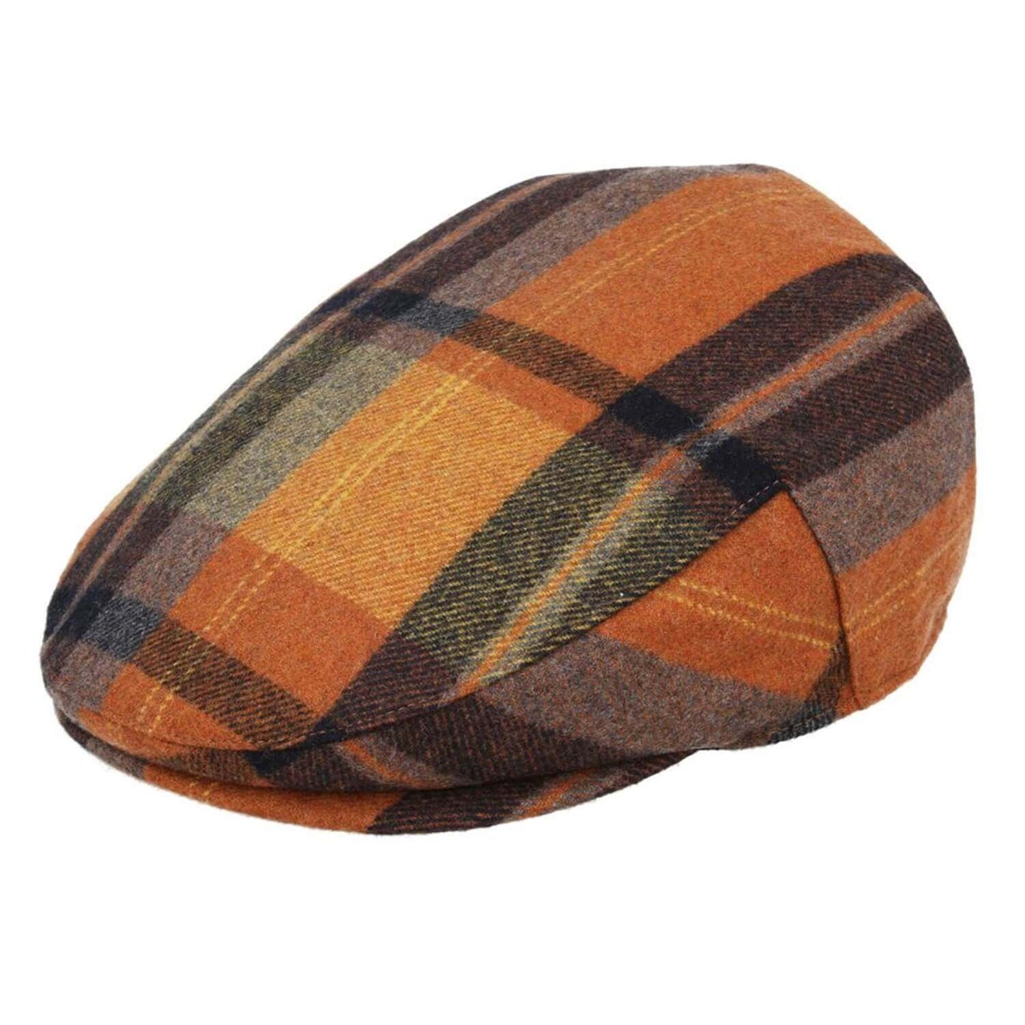 Check Flat Cap, Orange, Tweed Cap, Side View
