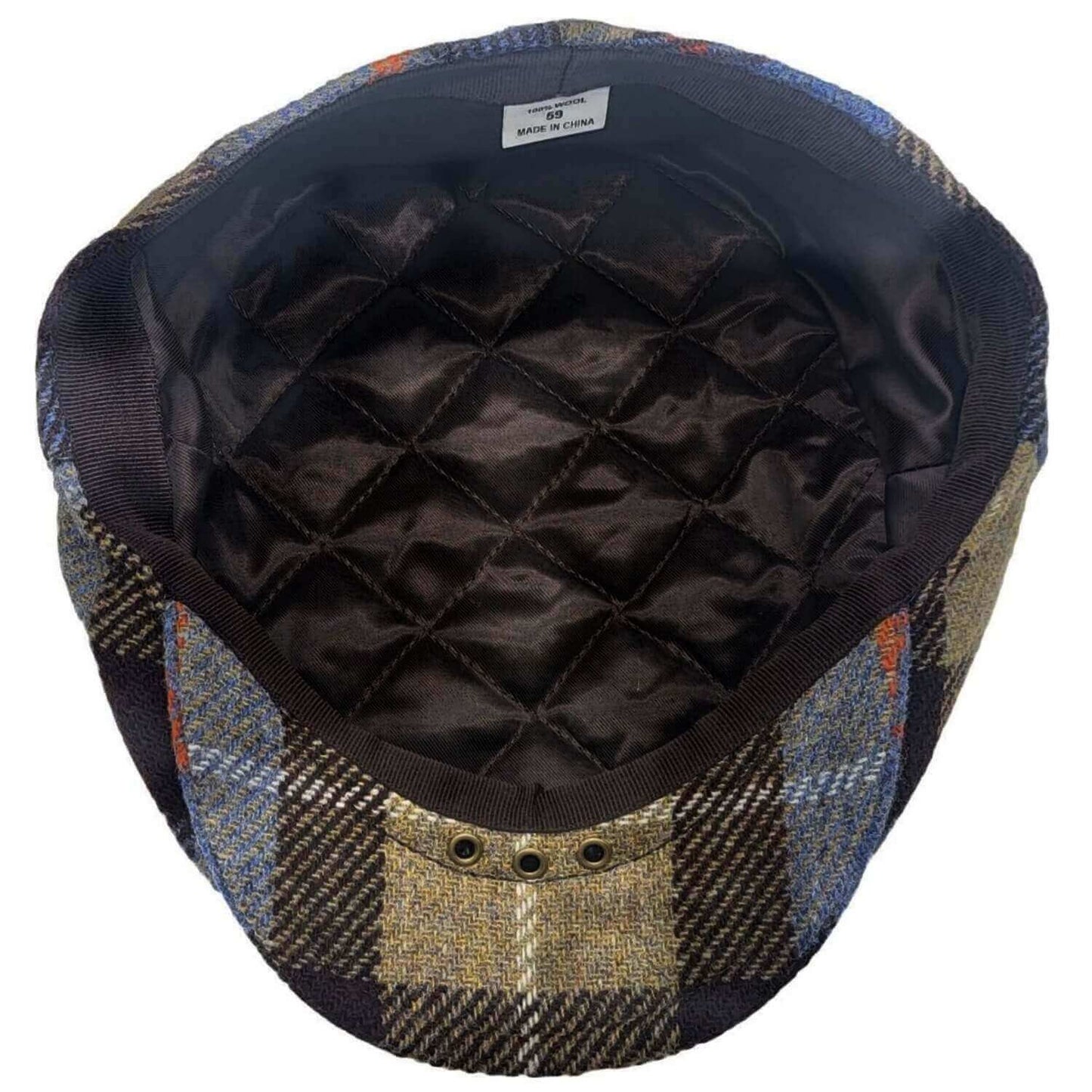 Tartan Check Flat Cap on white background, Lining view