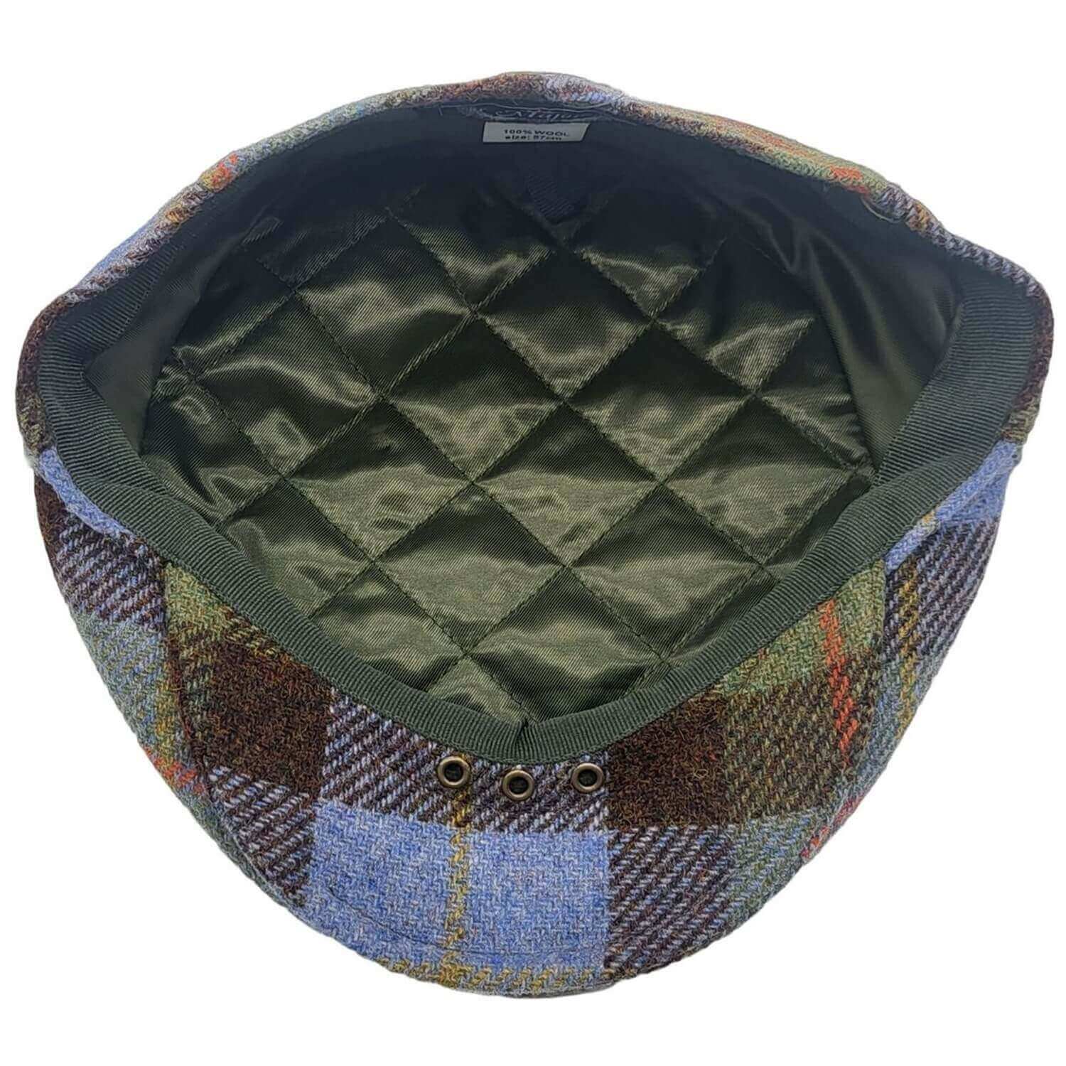 Tartan Check Flat Cap on white background, Lining view