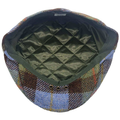 Tartan Check Flat Cap on white background, Lining view