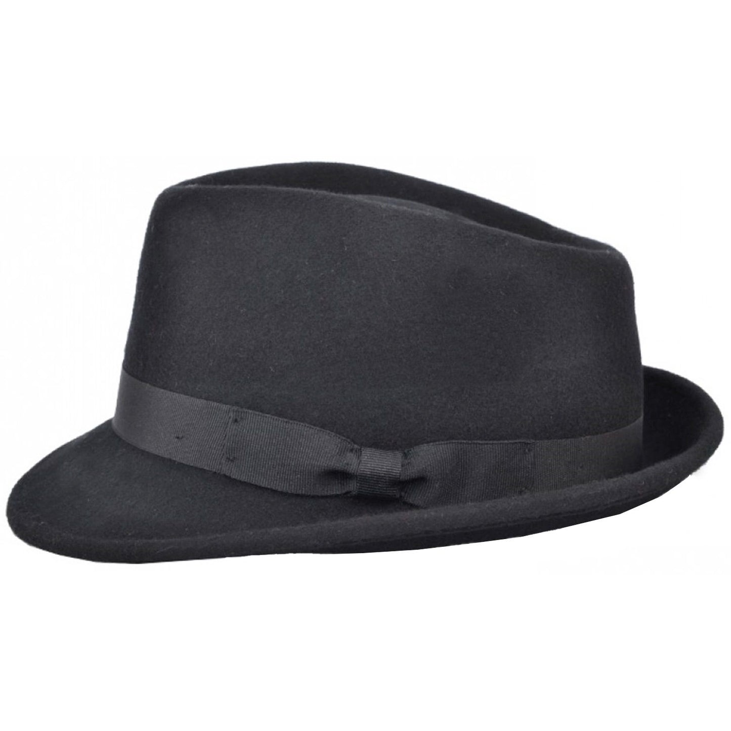 Trilby Hat, Black, Wool, Fedora, Side View