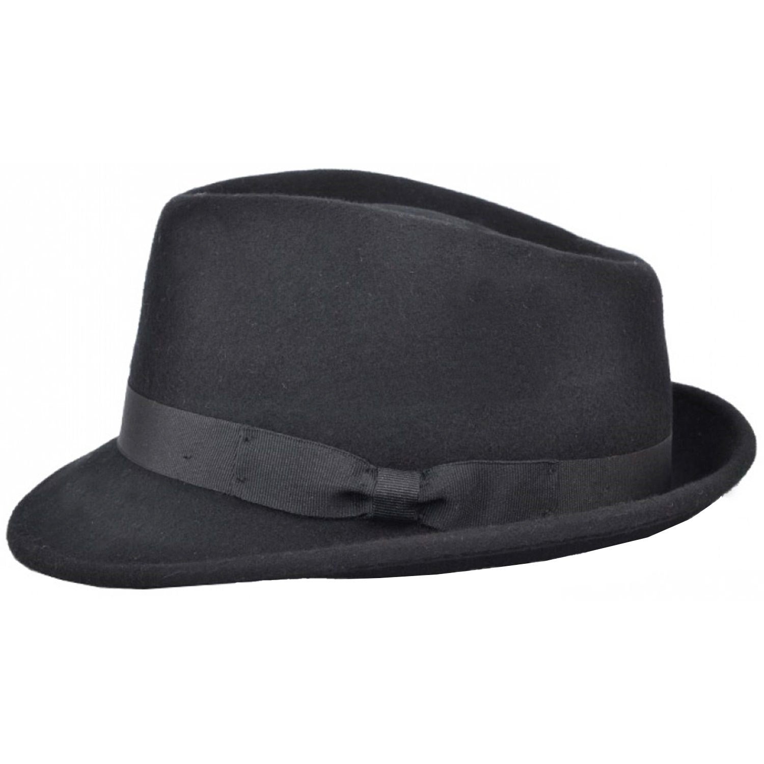 Trilby Hat, Black, Wool, Fedora, Side View