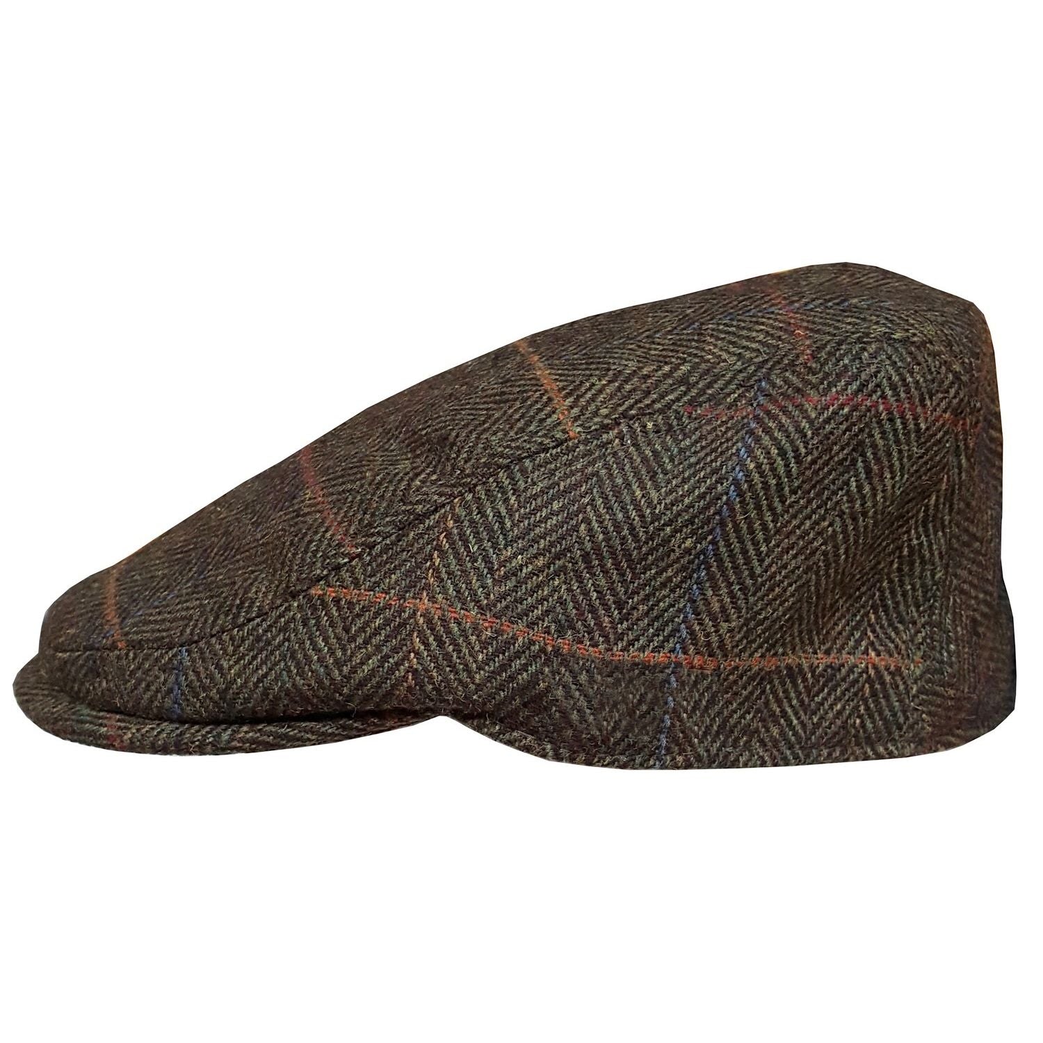 Flat Cap, Green, Tweed, Check, Side View