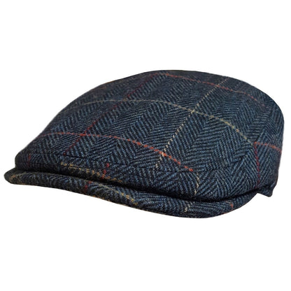 Flat Cap, Navy Blue, Tweed, Check