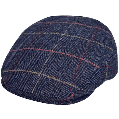 Flat Cap, Navy Blue, Tweed, Check