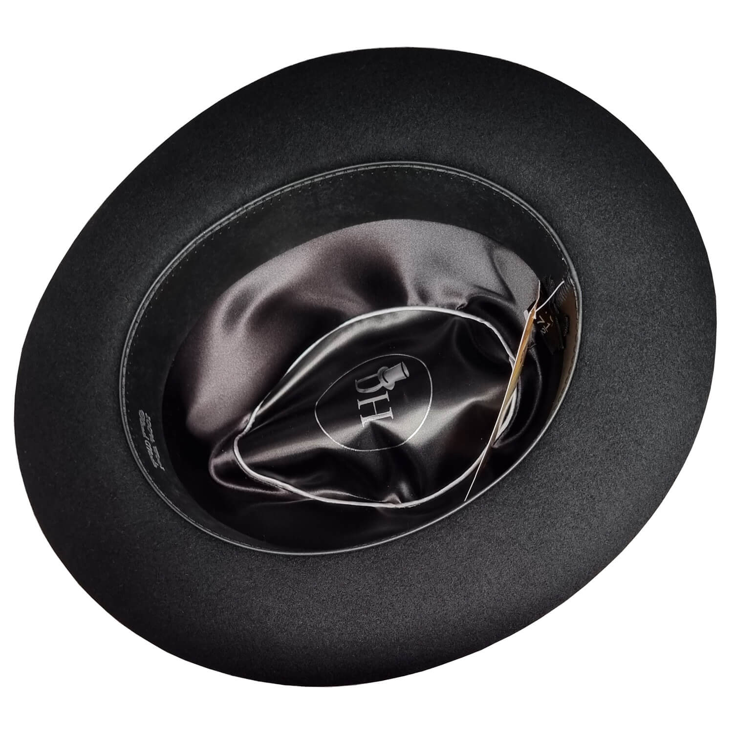 Trilby Hat, Black, Wool Fedora, Interior View