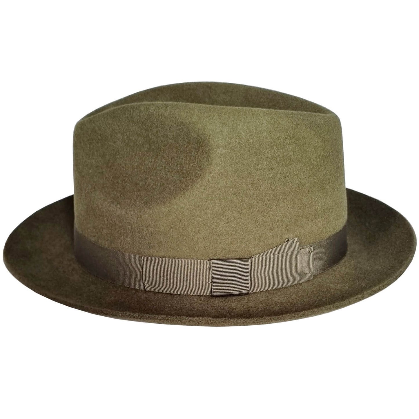 Trilby Hat, Green, Wool Fedora, Side View