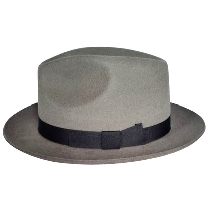 Trilby Hat, Grey, Wool Fedora, Side View