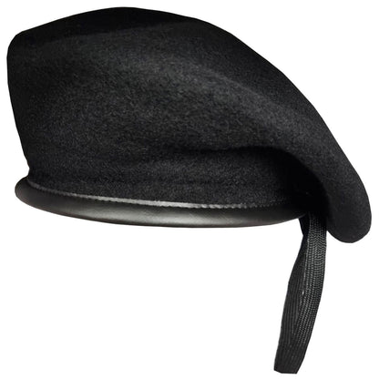 Beret Hat, Black, Wool Army Cap