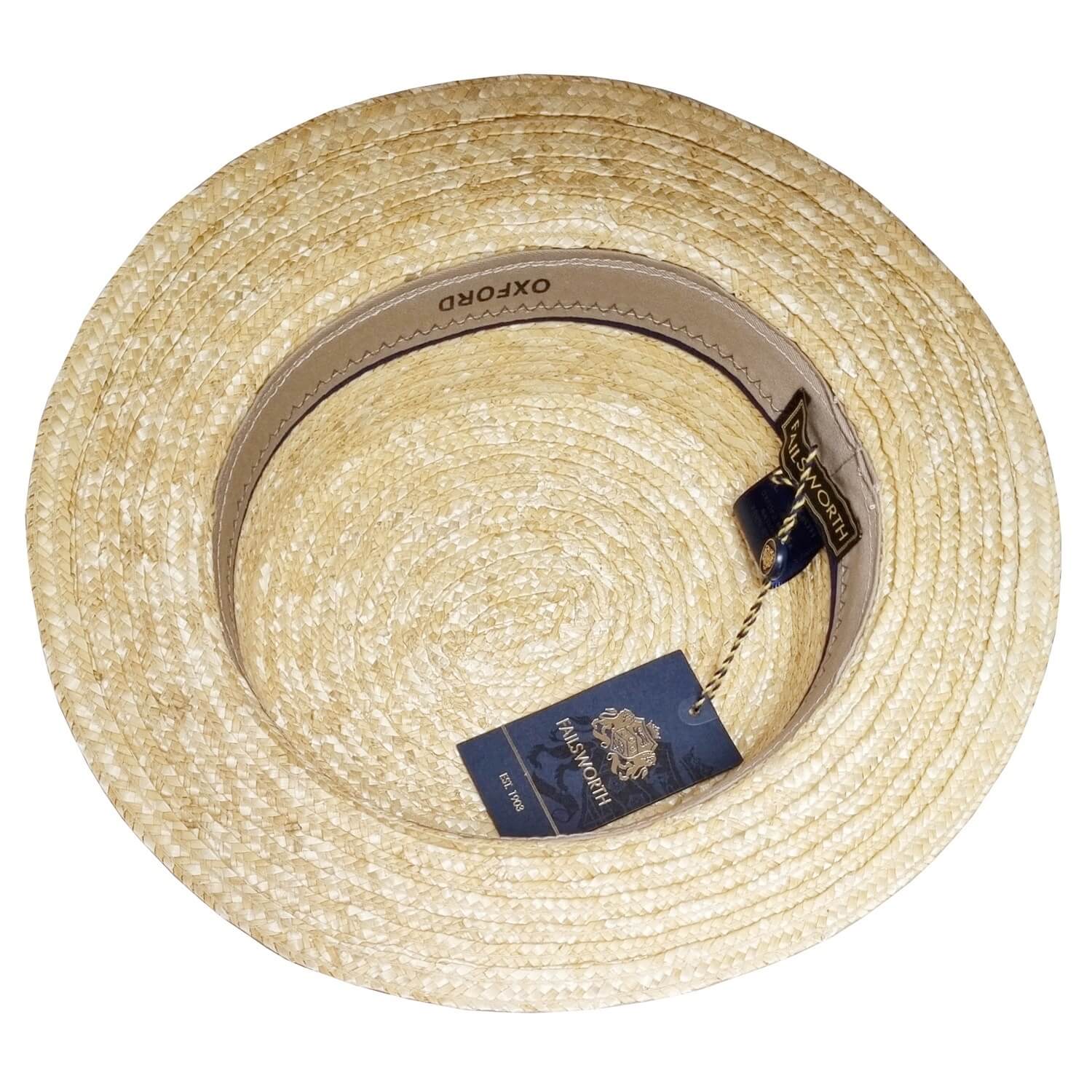 Boater Hat, Natural, Oxford, Interior View