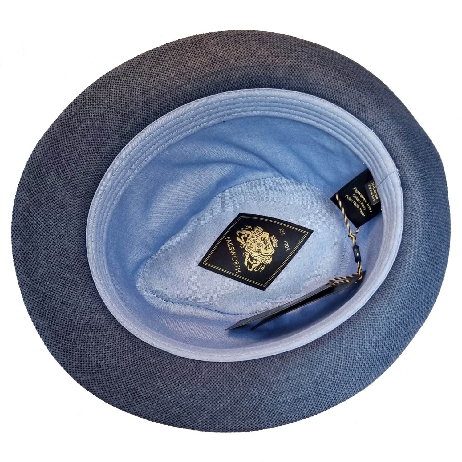 Trilby Hat, Navy Blue, Straw, Sun Hats, Lining View