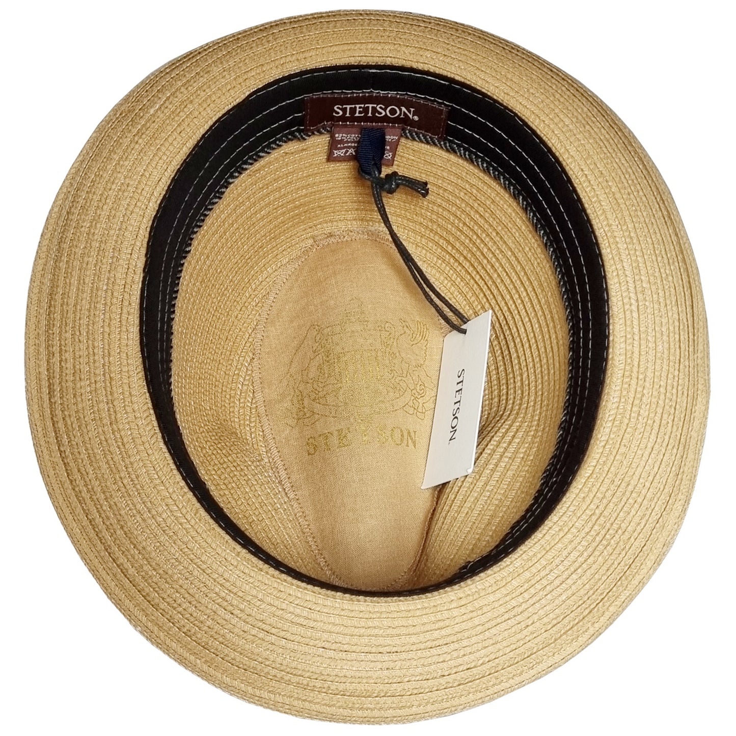 Straw Pork Pie Hat, Natural, Stetson, Lining View