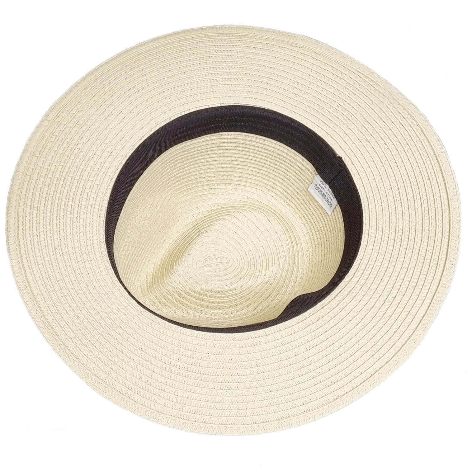 Straw Fedora Hat, Cream, Panama, Interior View